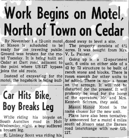 Mason Manor Motel (Turneys Dining Room) - 1956 Article On Construction (newer photo)